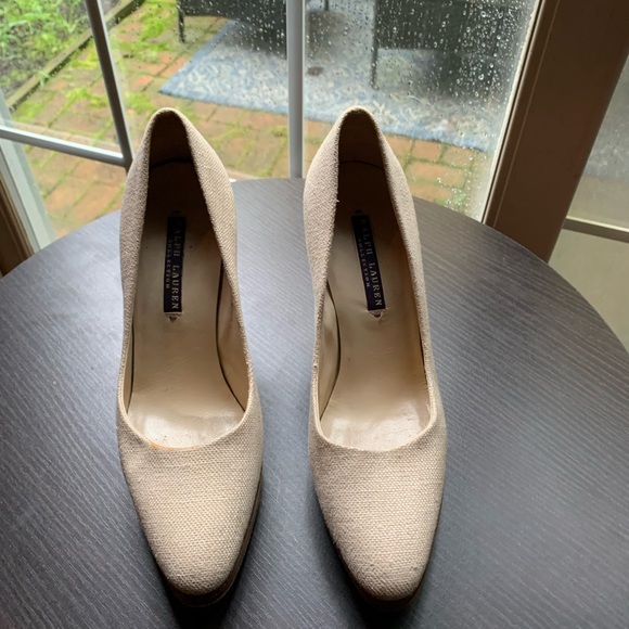 Ralph Lauren Purple Label Ivory Linen Heels sz 6 - Picture 3 of 9